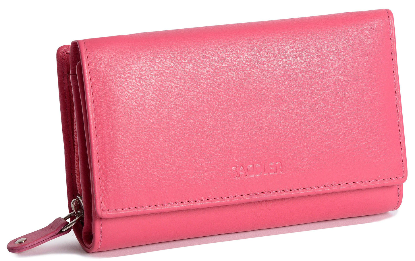 SADDLER PAULA Handmade Leather Trifold Purse – RFID Protected | 8 Card Slots, ID Window & Rear Zip Pocket | Gift Boxed
