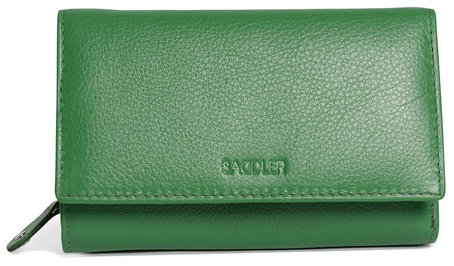 SADDLER PAULA Handmade Leather Trifold Purse – RFID Protected | 8 Card Slots, ID Window & Rear Zip Pocket | Gift Boxed