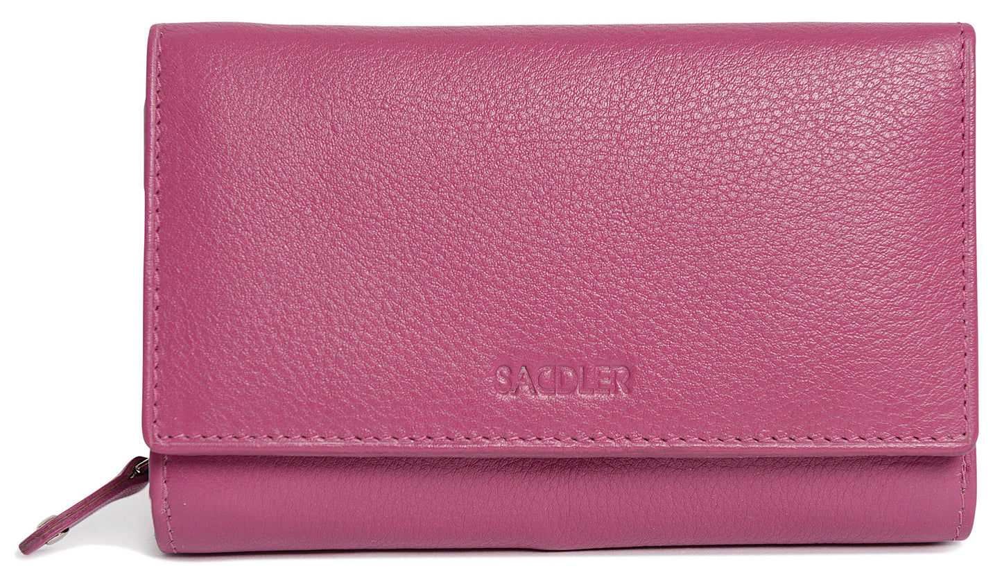 SADDLER PAULA Handmade Leather Trifold Purse – RFID Protected | 8 Card Slots, ID Window & Rear Zip Pocket | Gift Boxed