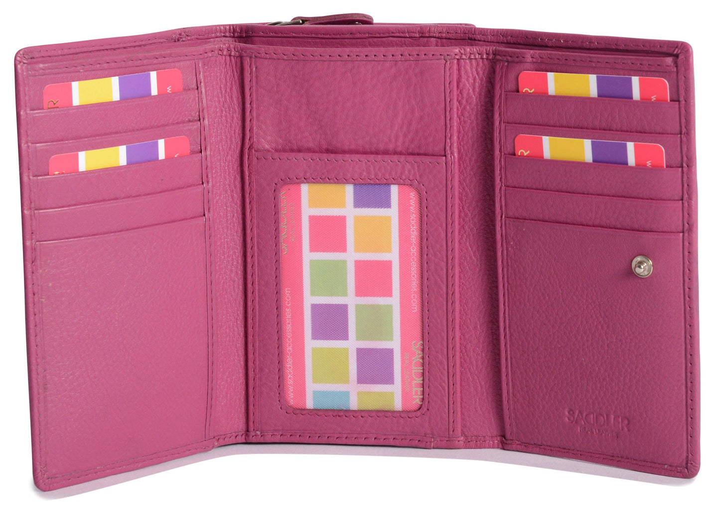SADDLER PAULA Handmade Leather Trifold Purse – RFID Protected | 8 Card Slots, ID Window & Rear Zip Pocket | Gift Boxed