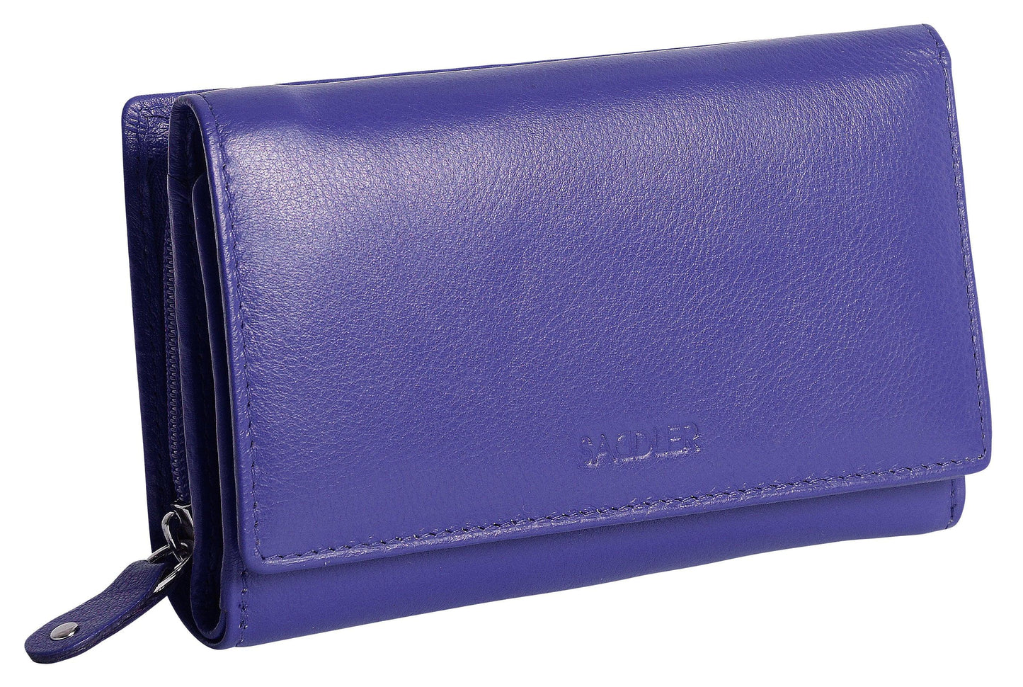 SADDLER PAULA Handmade Leather Trifold Purse – RFID Protected | 8 Card Slots, ID Window & Rear Zip Pocket | Gift Boxed