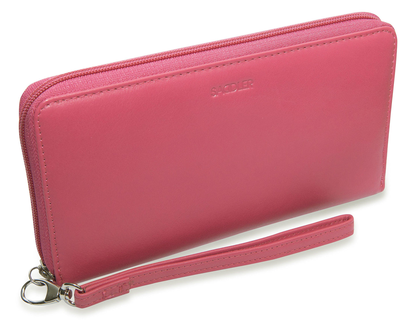 SADDLER SOPHIA Leather Zip Around Purse - 15 Card slots, Mobile Phone Pocket, Detachable Wrist Strap- RFID Protected