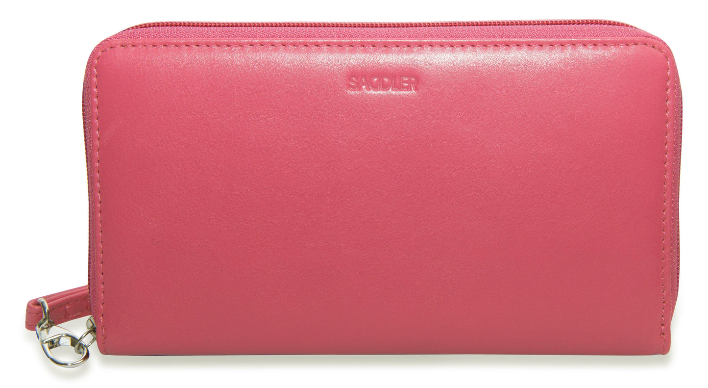 SADDLER SOPHIA Leather Zip Around Purse - 15 Card slots, Mobile Phone Pocket, Detachable Wrist Strap- RFID Protected