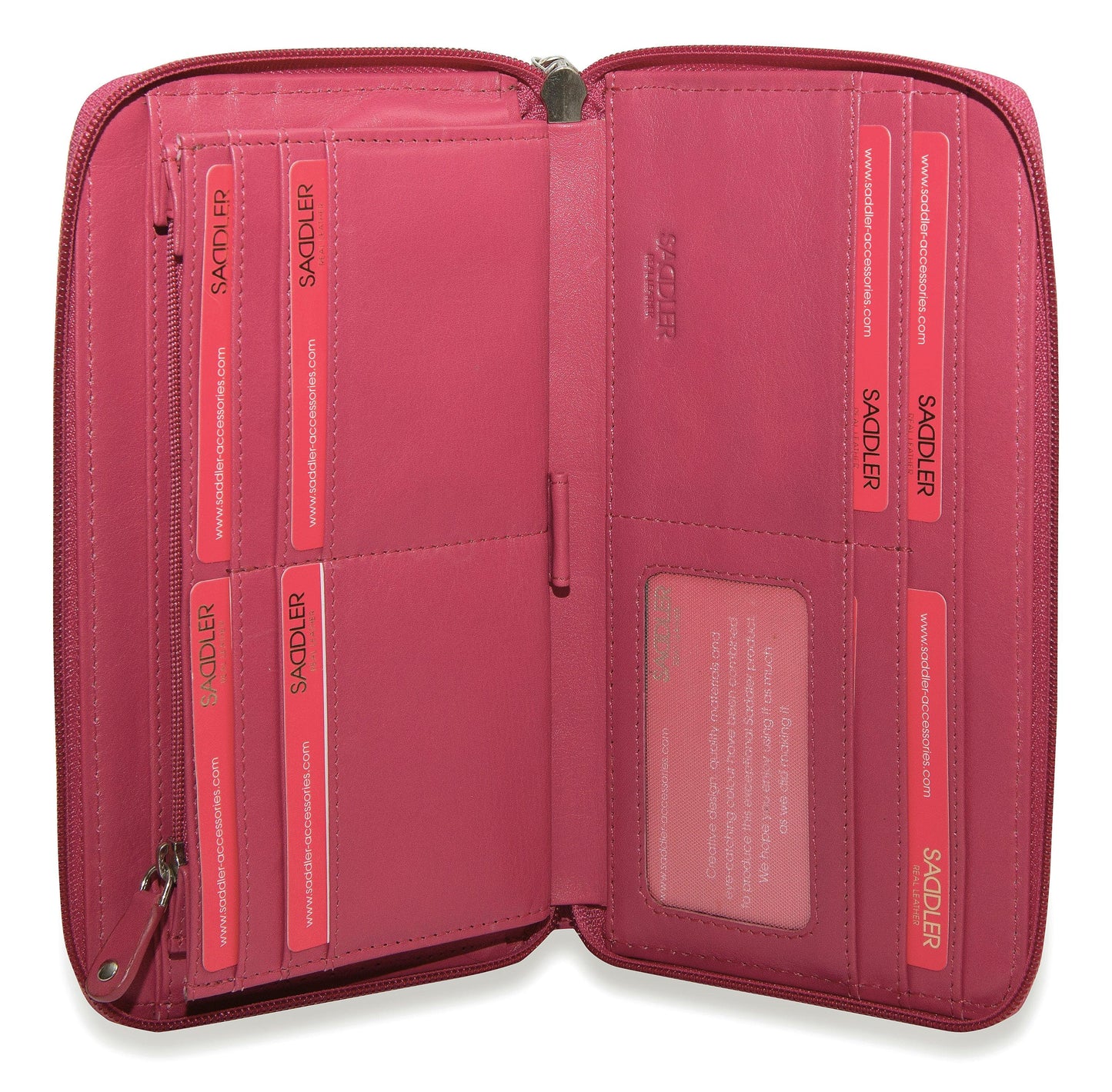 SADDLER SOPHIA Leather Zip Around Purse - 15 Card slots, Mobile Phone Pocket, Detachable Wrist Strap- RFID Protected