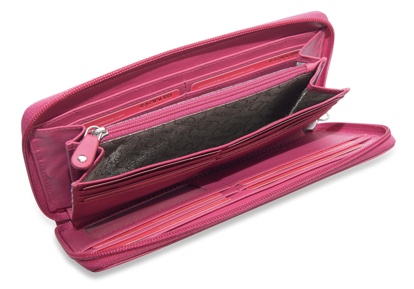 SADDLER SOPHIA Leather Zip Around Purse - 15 Card slots, Mobile Phone Pocket, Detachable Wrist Strap- RFID Protected