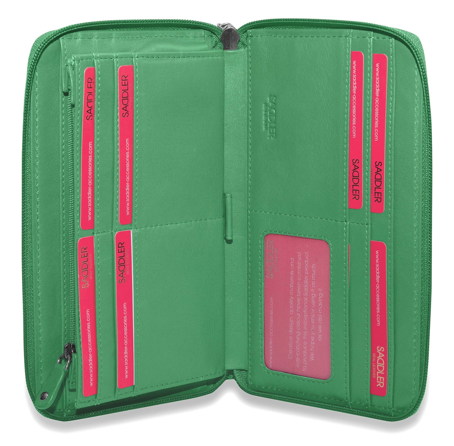 SADDLER SOPHIA Leather Zip Around Purse - 15 Card slots, Mobile Phone Pocket, Detachable Wrist Strap- RFID Protected