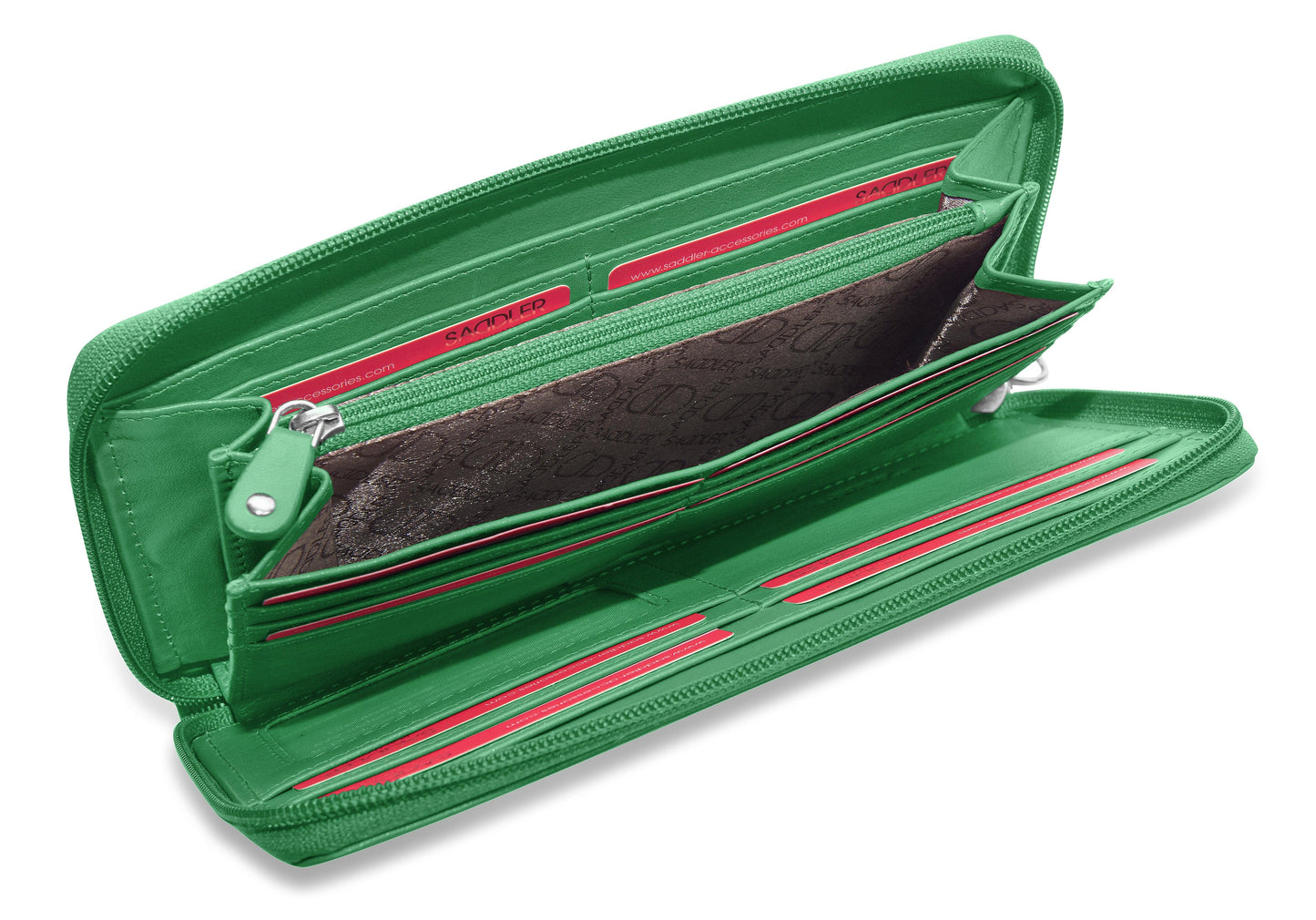 SADDLER SOPHIA Leather Zip Around Purse - 15 Card slots, Mobile Phone Pocket, Detachable Wrist Strap- RFID Protected