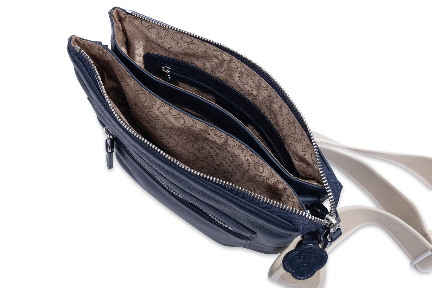 Ellen Leather 3-Section Zip-Top Crossbody bag - Handmade by Saddler