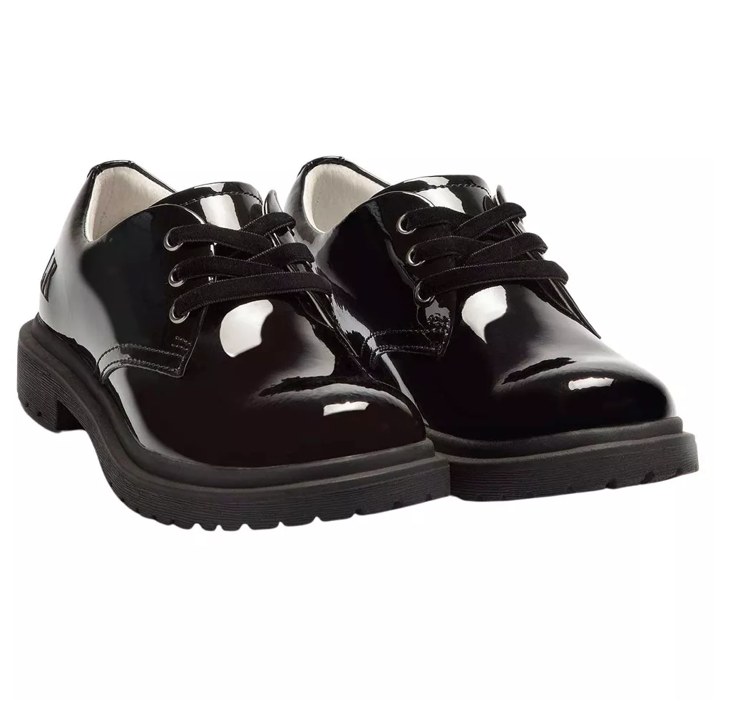 Miss LK by Lelli Kelly Older Girls Elaine Black Patent Lace Up Girls School Shoes