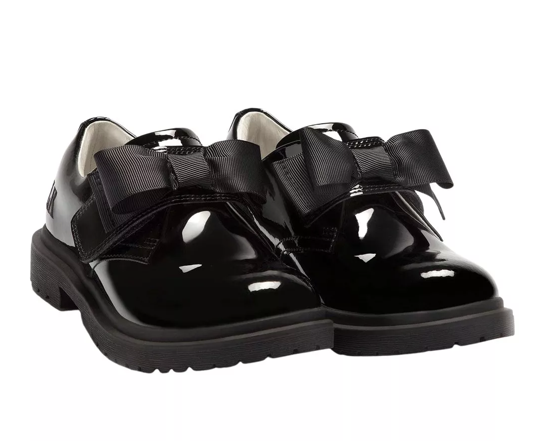 Miss LK Lelli Kelly Faye Girls Black Patent Bow School Shoes