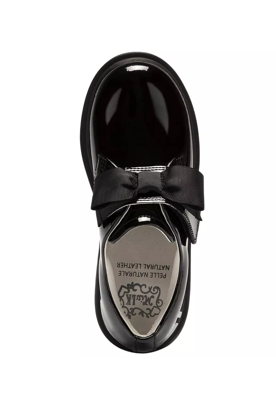Miss LK Lelli Kelly Faye Girls Black Patent Bow School Shoes