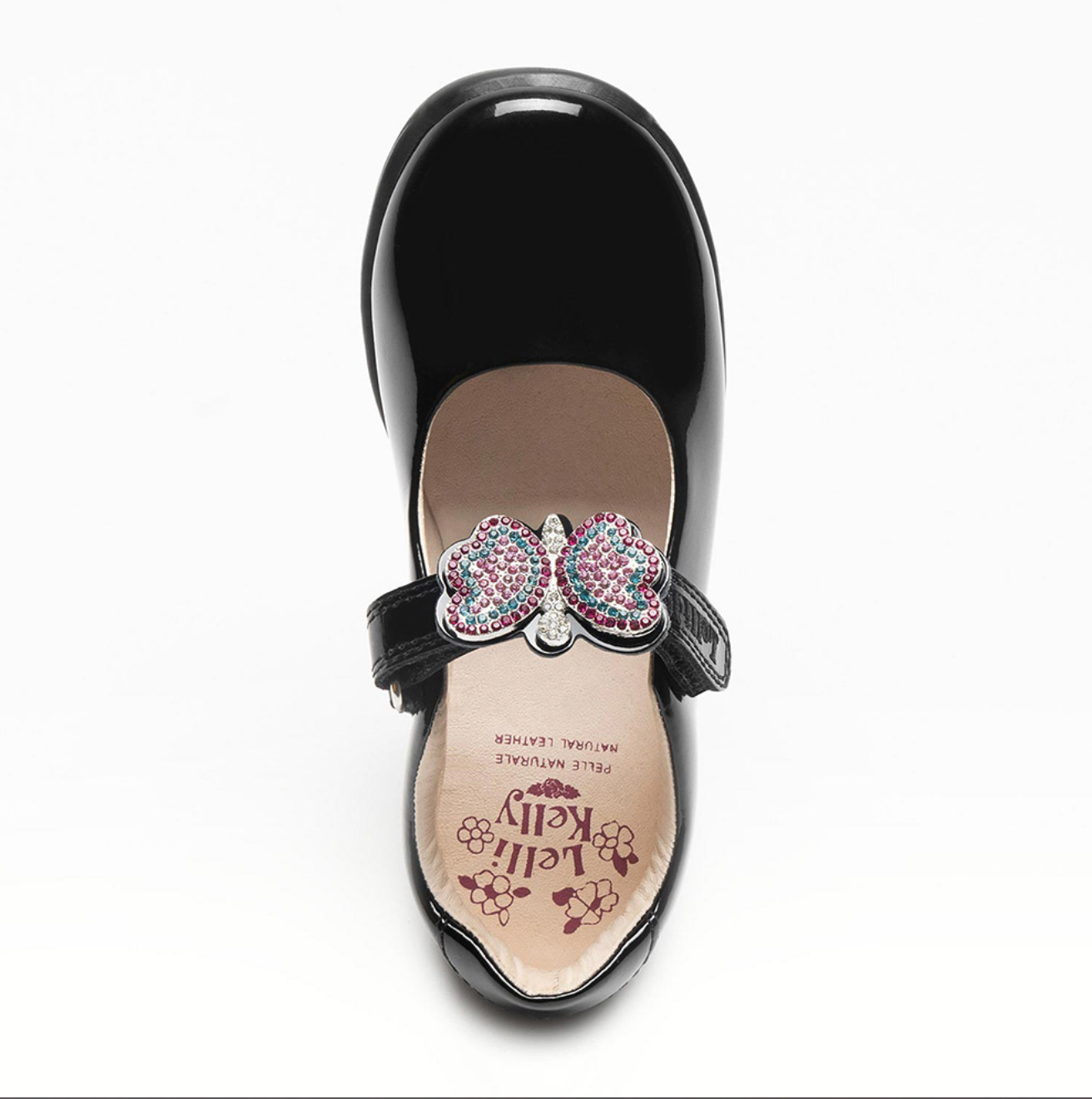 Lelli Kelly Girls Luna 2 With Detachable Butterfly School Shoe F & G Fitting - Black Patent
