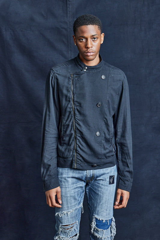 Black 0044 Double Breasted Biker Jacket in Black