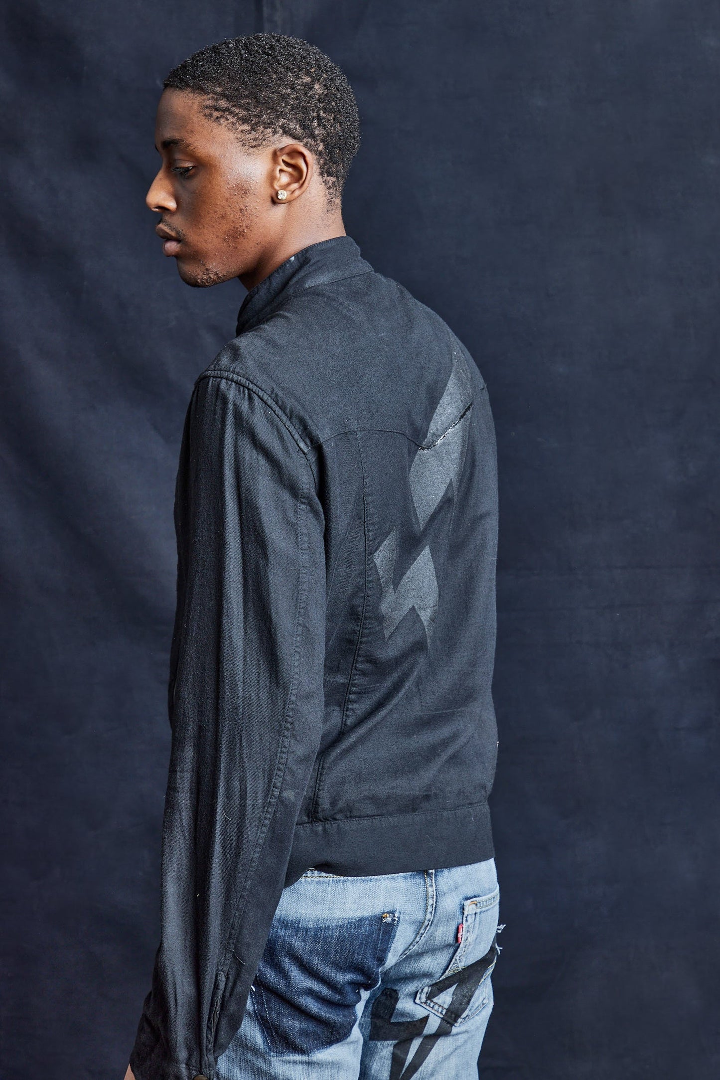 Black 0044 Double Breasted Biker Jacket in Black