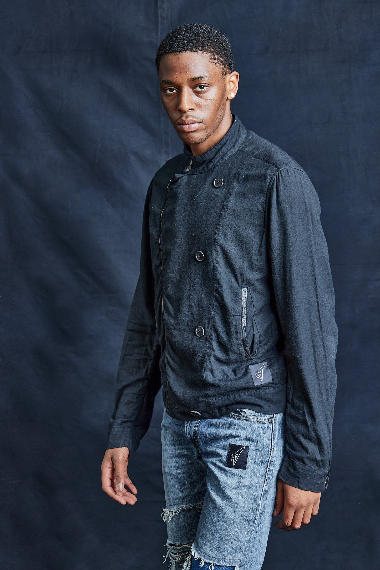 Black 0044 Double Breasted Biker Jacket in Black