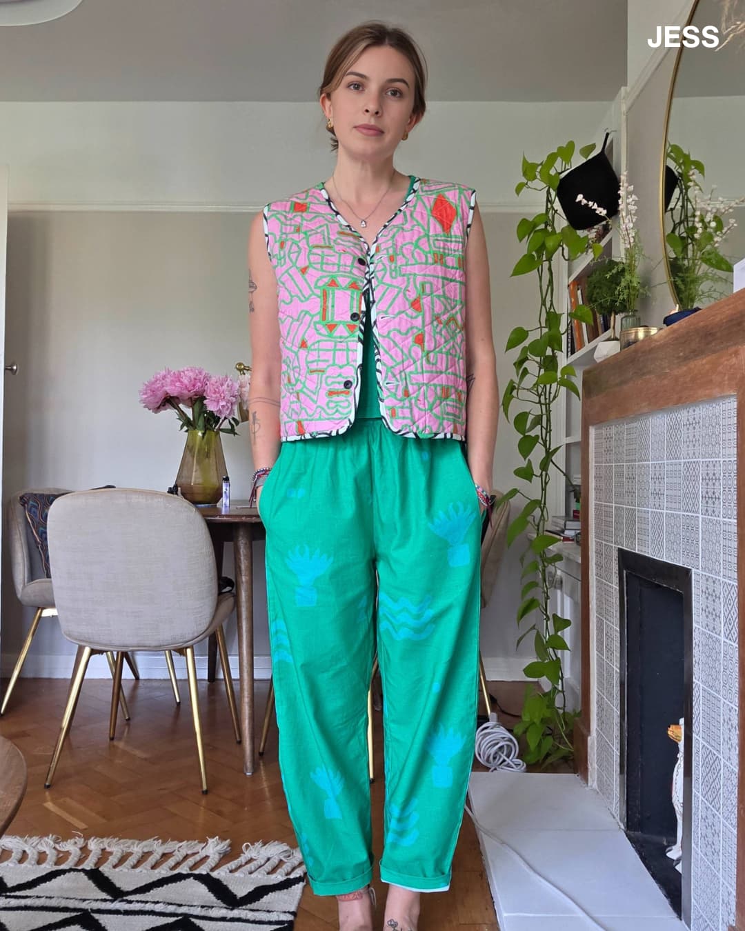 Organic Cotton & Linen Balloon Trousers in Meadow Flow