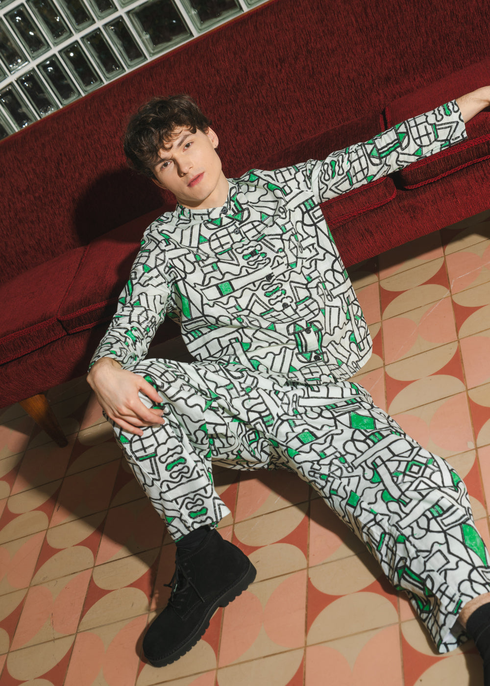 Organic Cotton and Linen Shirt in Circuit Garden