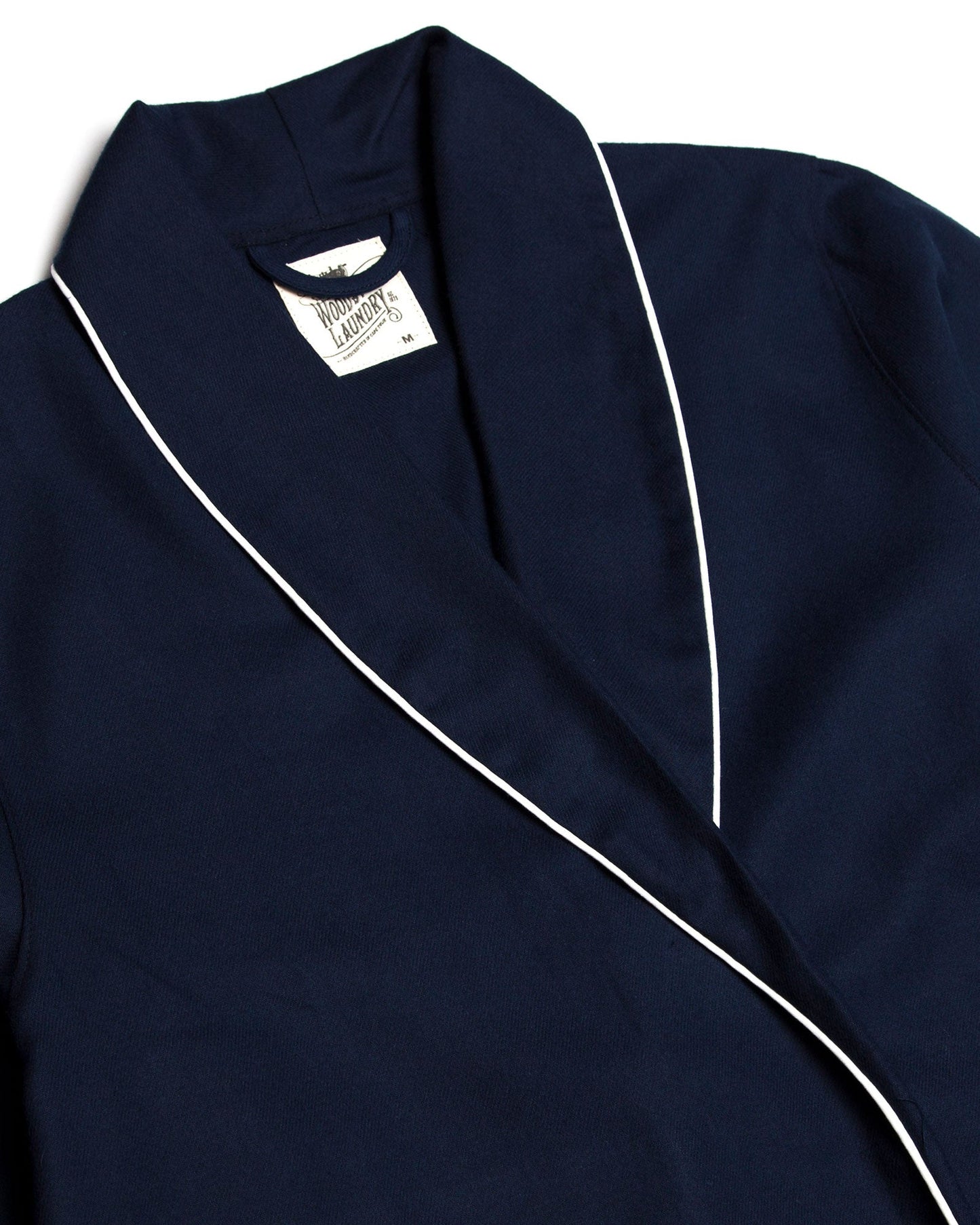 Women's Flannel Dressing Gown - Navy with White Piping