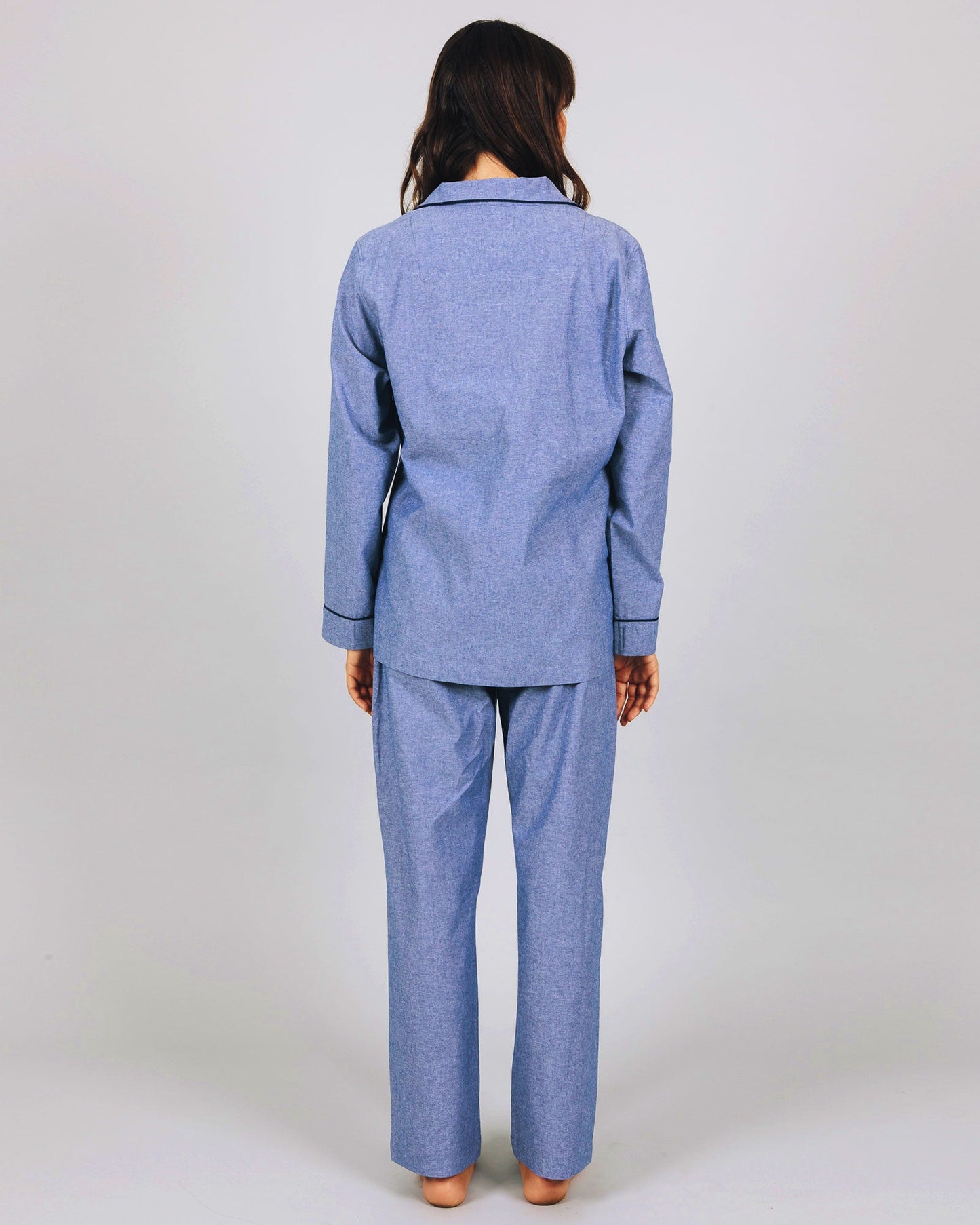 Womens Long Pyjamas - Chambray Blue Sky