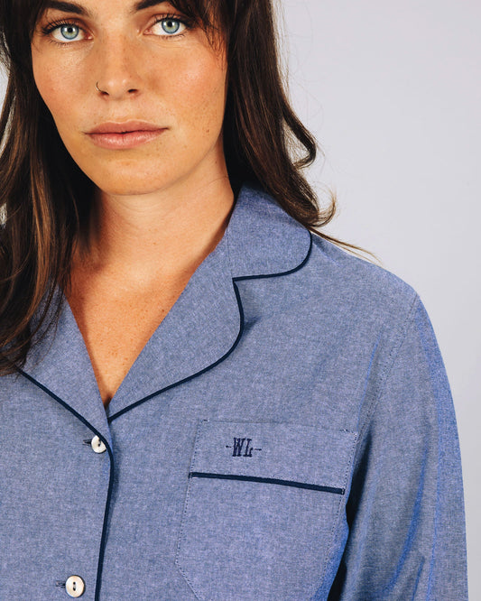 Womens Long Pyjamas - Chambray Blue Sky