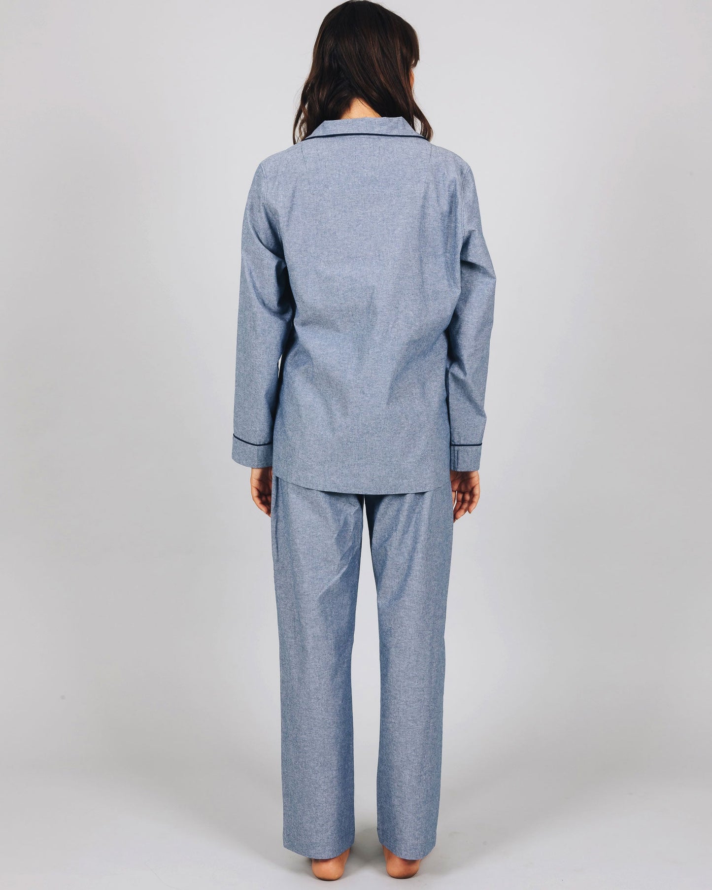Womens Long Pyjamas - Chambray Indigo