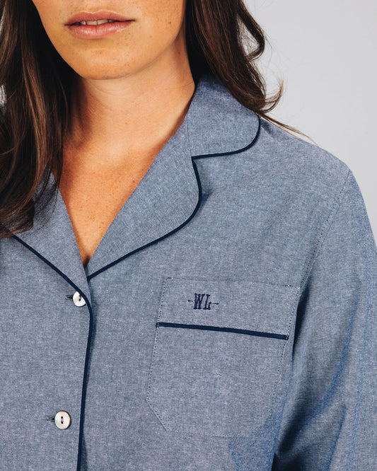 Womens Long Pyjamas - Chambray Indigo