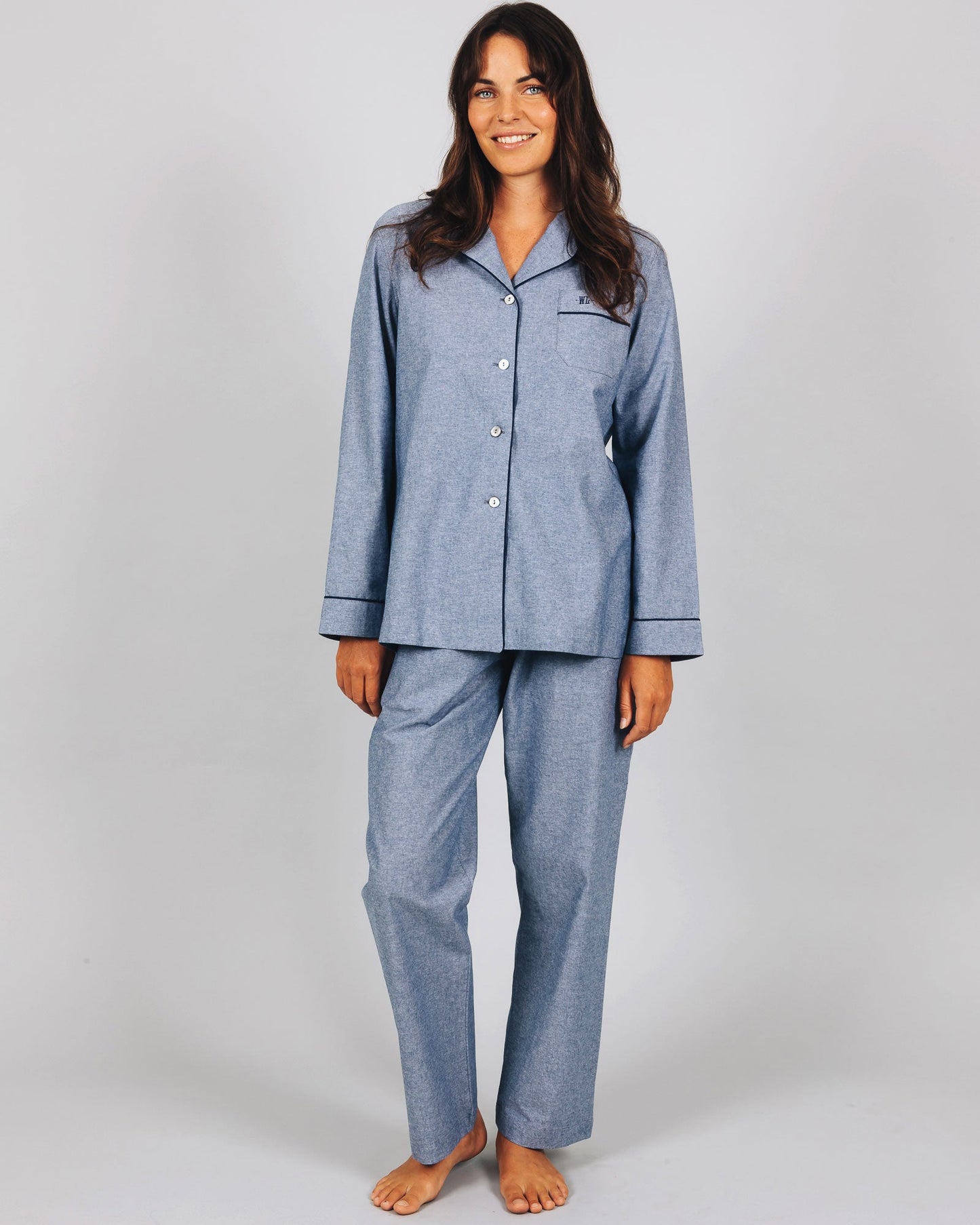 Womens Long Pyjamas - Chambray Indigo