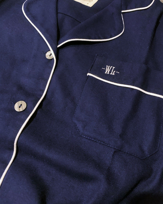 Women's Sleep Shirt - Navy Flannel with White Piping