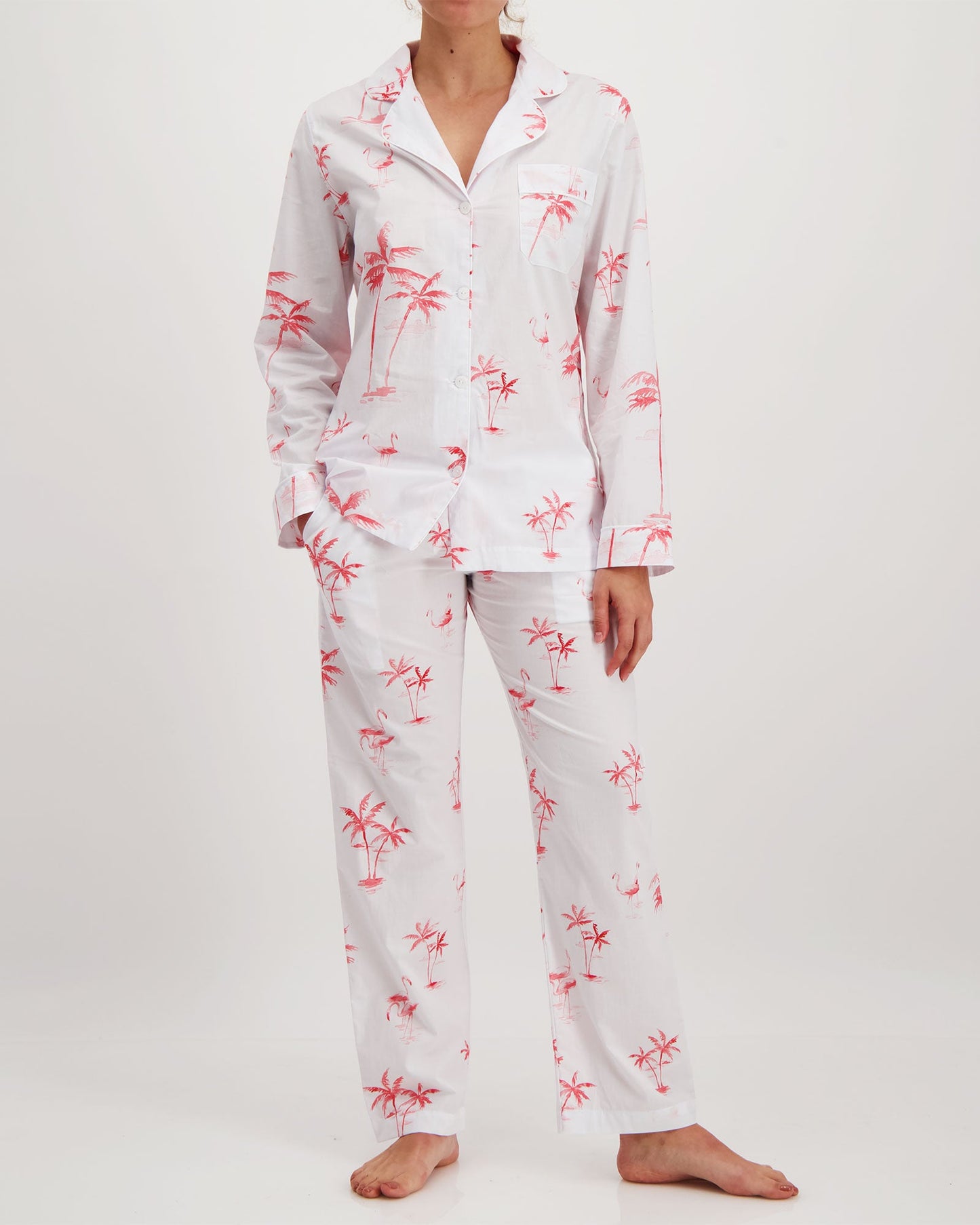 Womens Long Pyjamas - Pink Palms