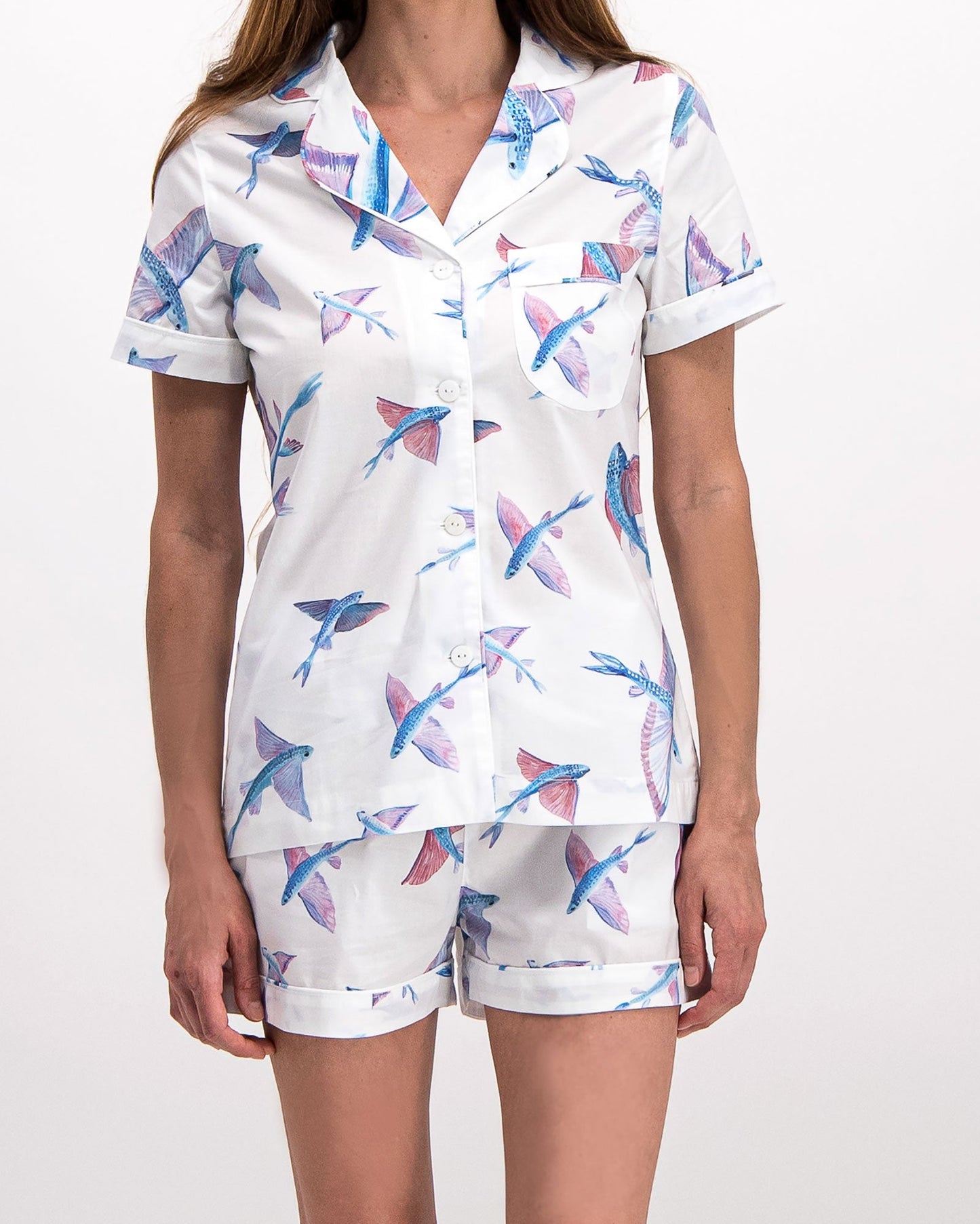 Womens Short Pyjamas - Flying Fish White