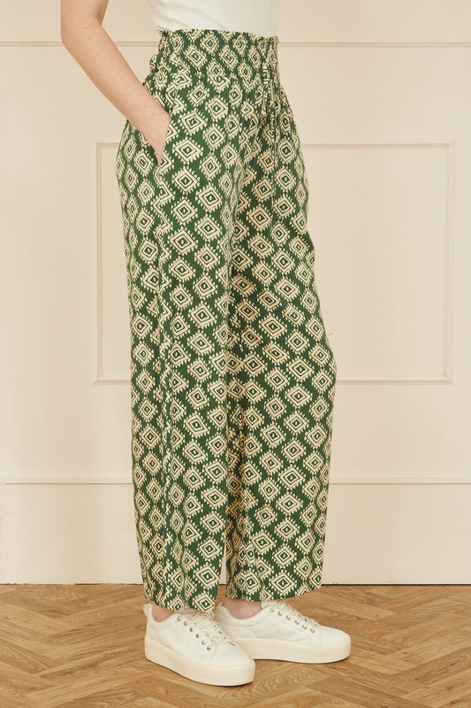 Yumi Green Geo Print Relaxed Fit Trousers