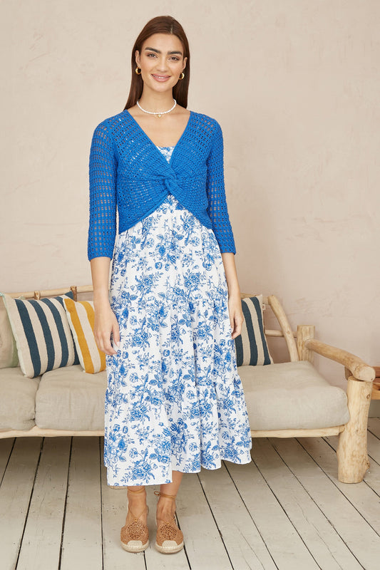 Yumi Blue Cotton Crochet Knitted Top