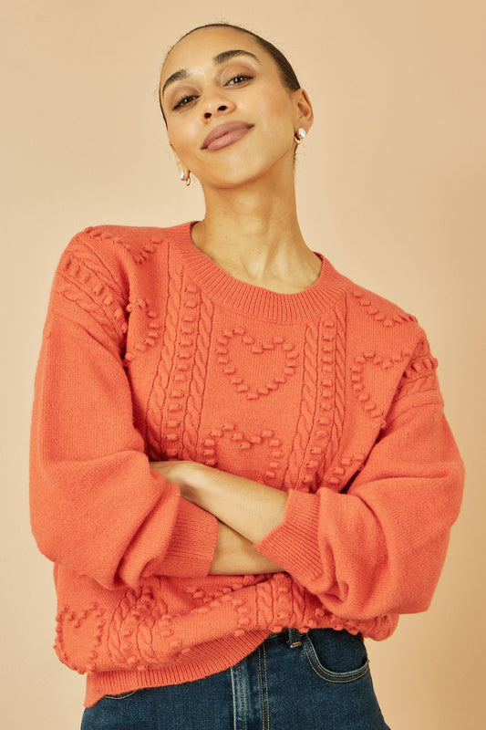 Yumi Orange Heart Knit Relaxed Jumper
