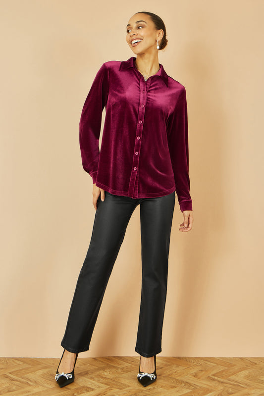 Yumi Burgundy Velvet Relaxed Fit Shirt