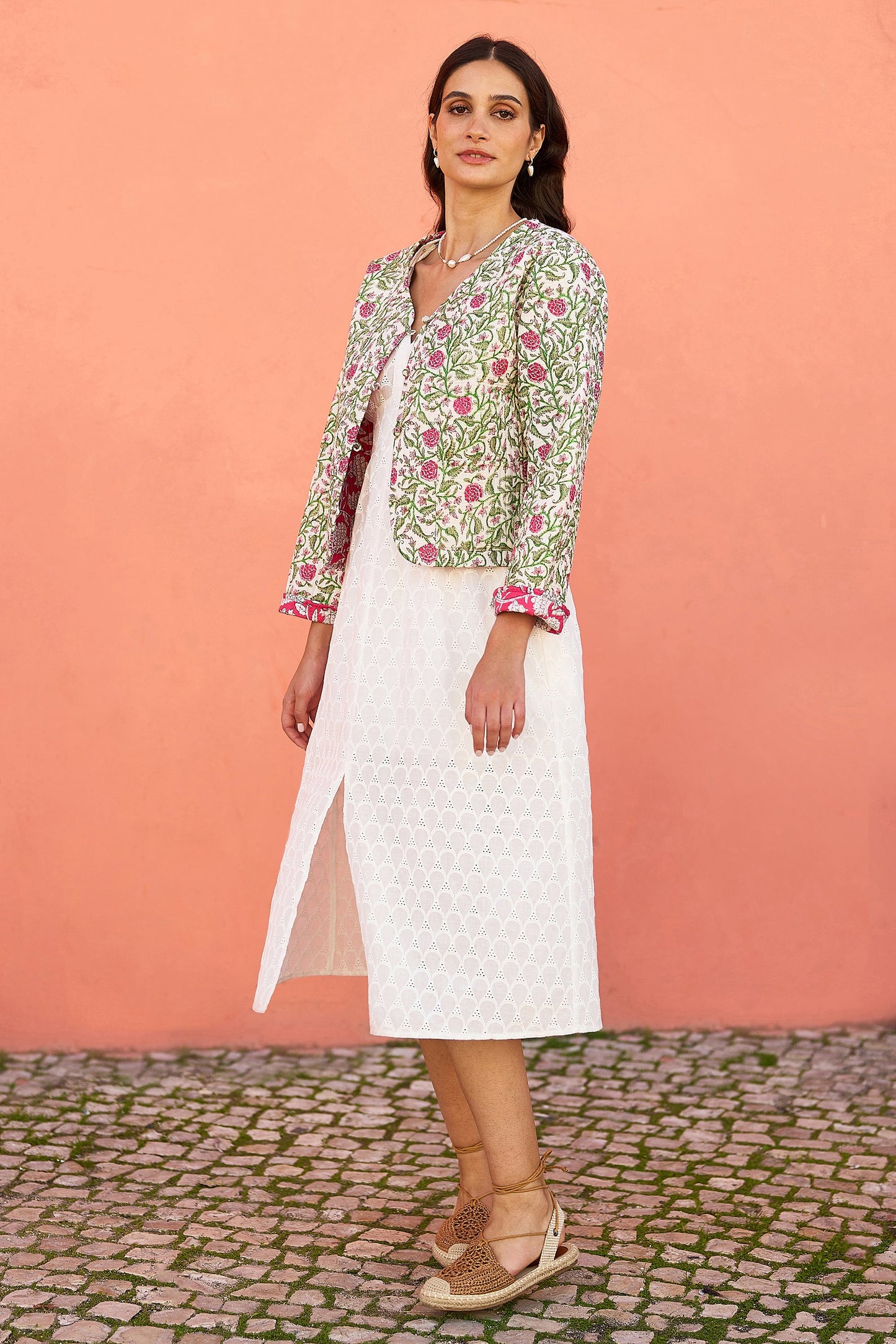 Yumi Pink Floral Reversible Cotton Quilted Jacket