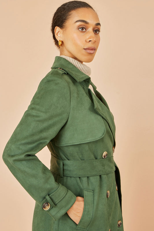 Yumi Green Faux Suede Trench Coat