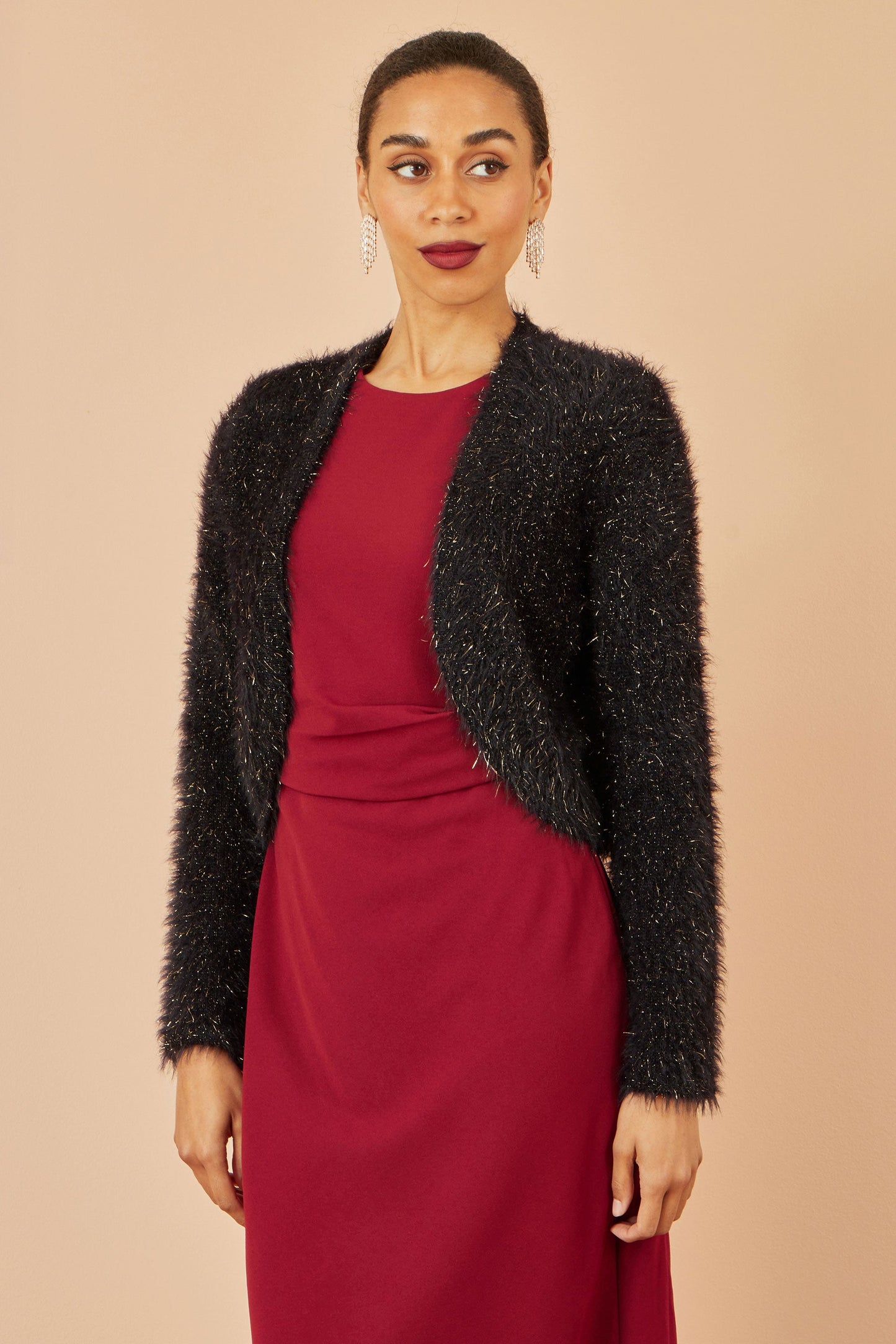 Yumi Black Metallic Fluffy Eyelash Bolero