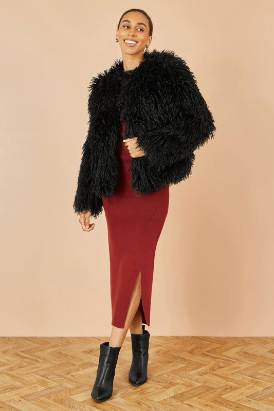 Yumi Black Luxe Fluffy Faux Fur Coat