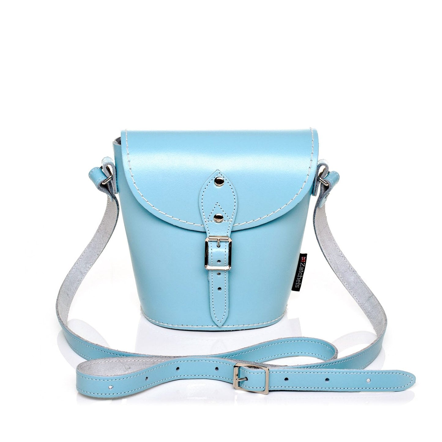 Handmade Leather Barrel Bag - Pastel Baby Blue