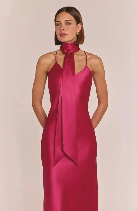 Brooklyn Dress in Hot Pink Satin