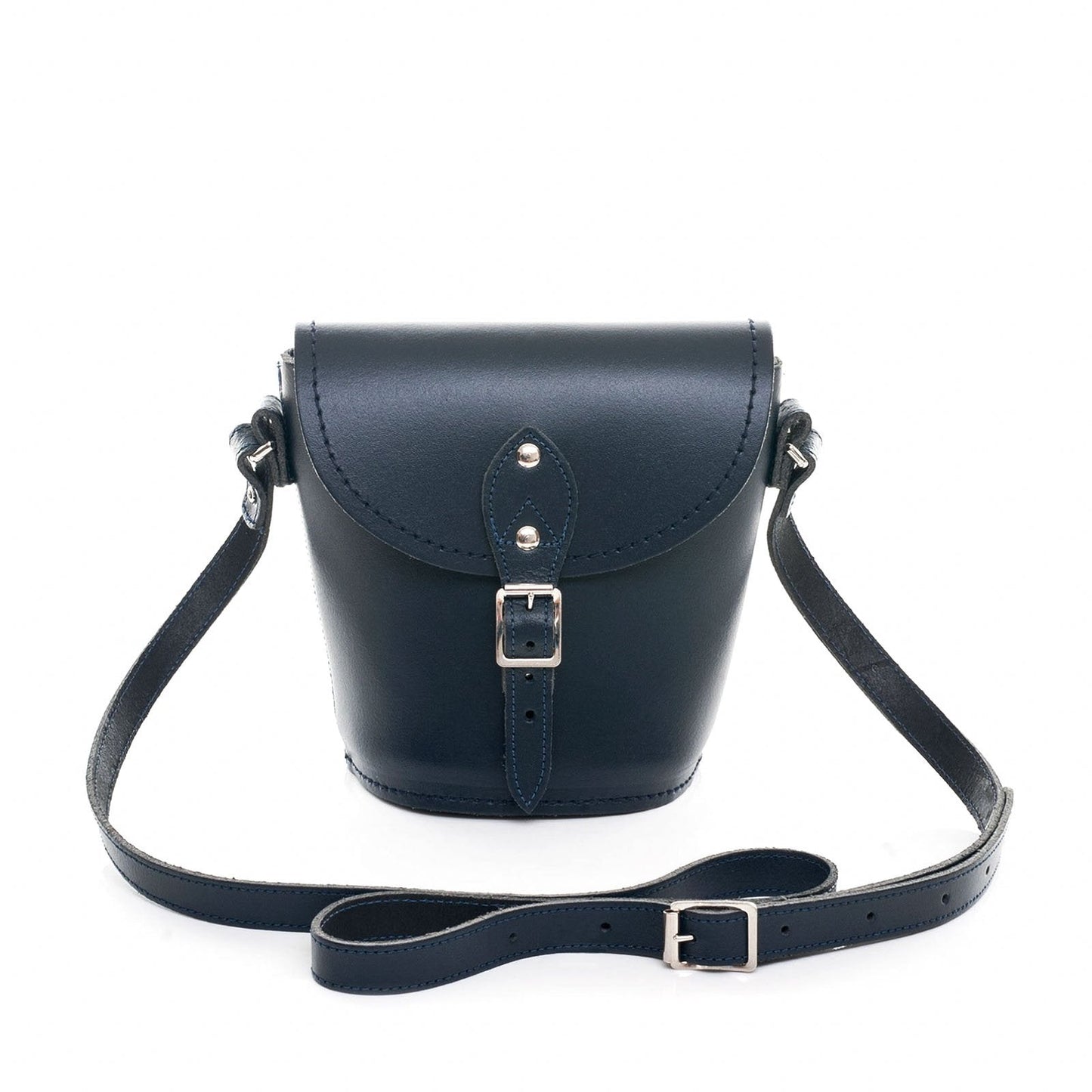 Handmade Leather Barrel Bag - Navy