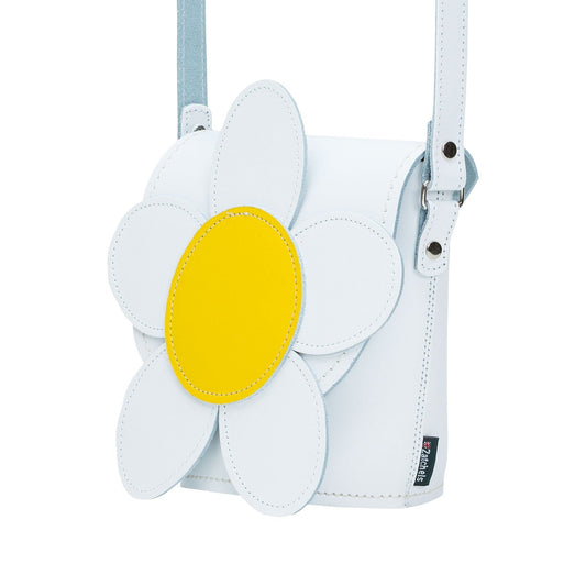Handmade Leather Daisy Barrel Bag - White