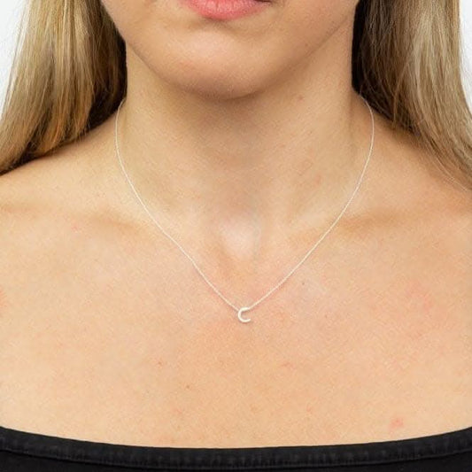 Initial C Plain Silver Initial Necklace N4430