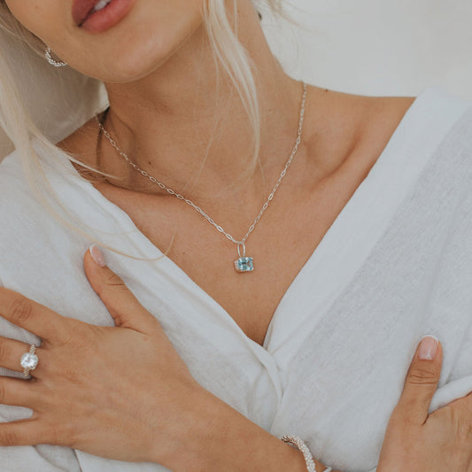 Large Silver Blue Topaz Necklace - Astrid