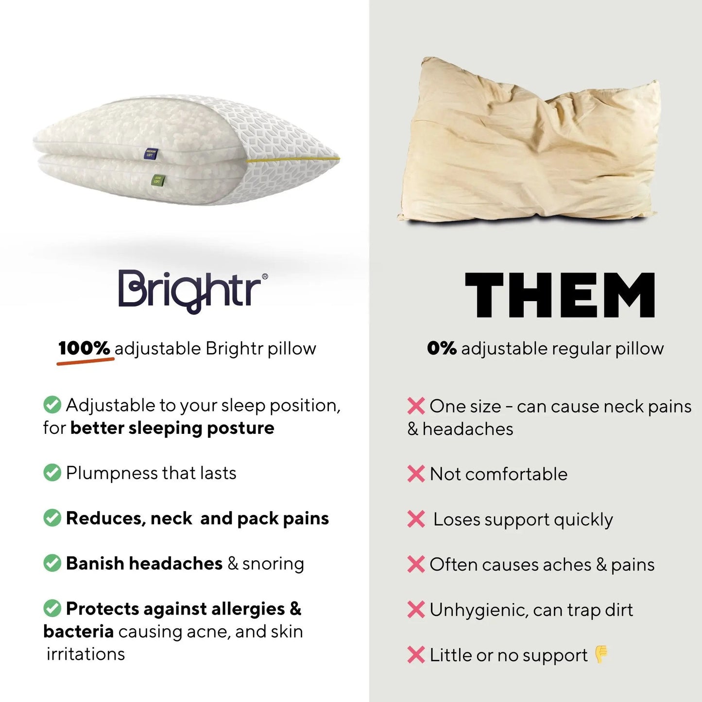 Brightr® Luna adjustable memory foam pillow bundle