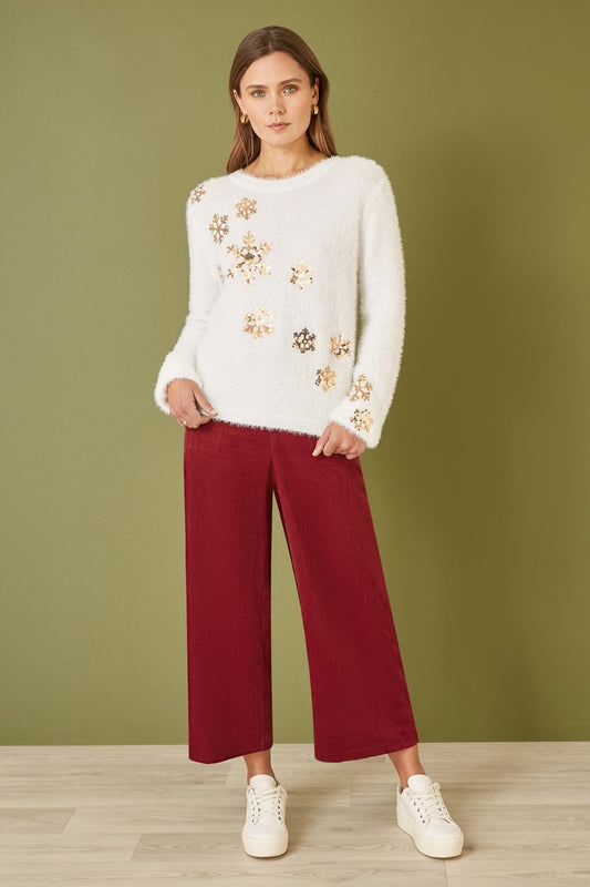 Mela Ivory Sequin Snowflake Fluffy Jumper