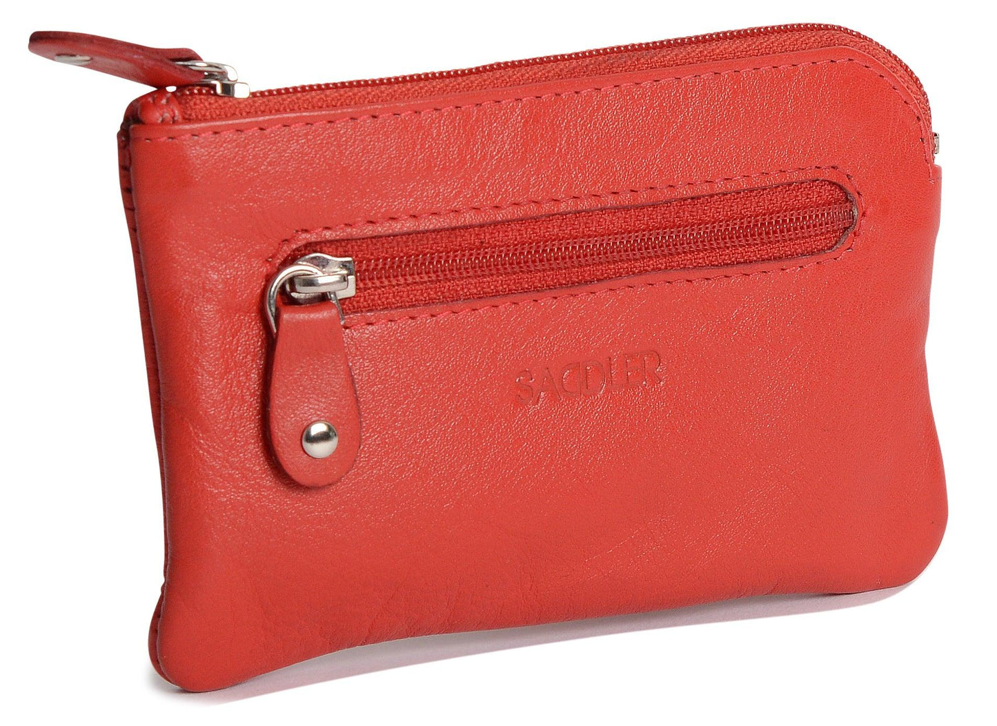 Compact Leather Coin & Card Purse "Ellie" – Handmade by Saddler | RFID Protected & Gift Boxed | With Front Zip Pocket & Key Holder