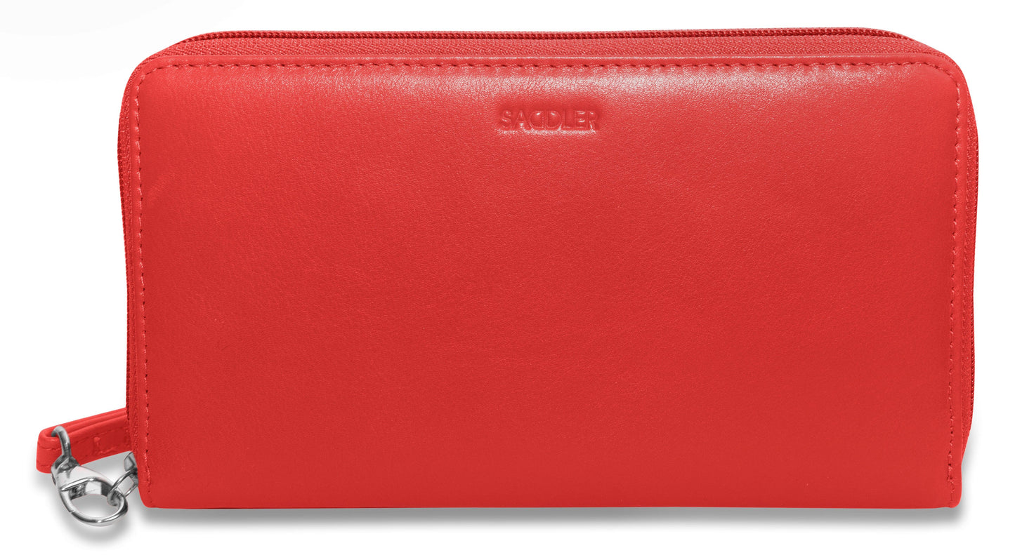SADDLER SOPHIA Leather Zip Around Purse - 15 Card slots, Mobile Phone Pocket, Detachable Wrist Strap- RFID Protected