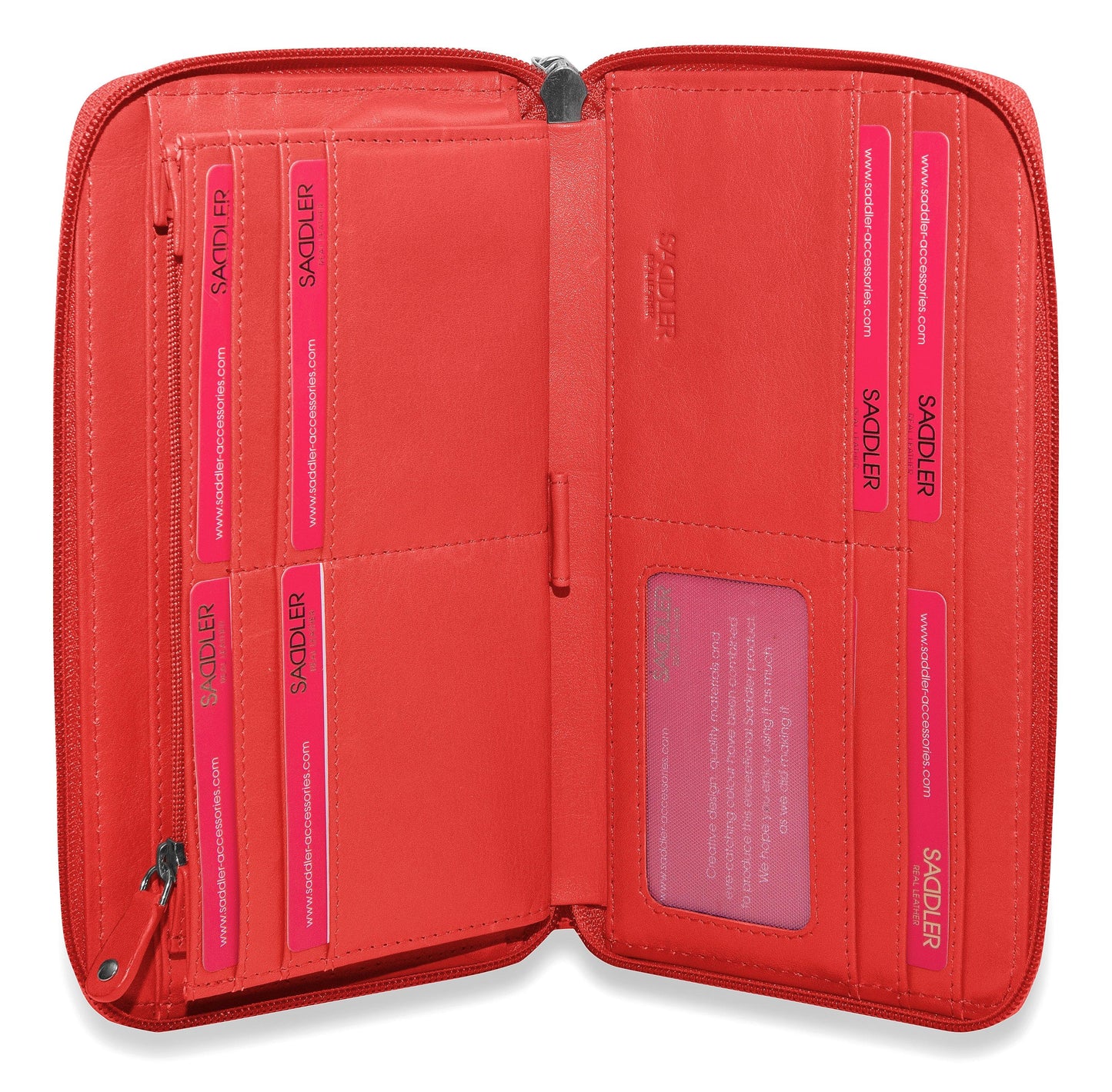 SADDLER SOPHIA Leather Zip Around Purse - 15 Card slots, Mobile Phone Pocket, Detachable Wrist Strap- RFID Protected