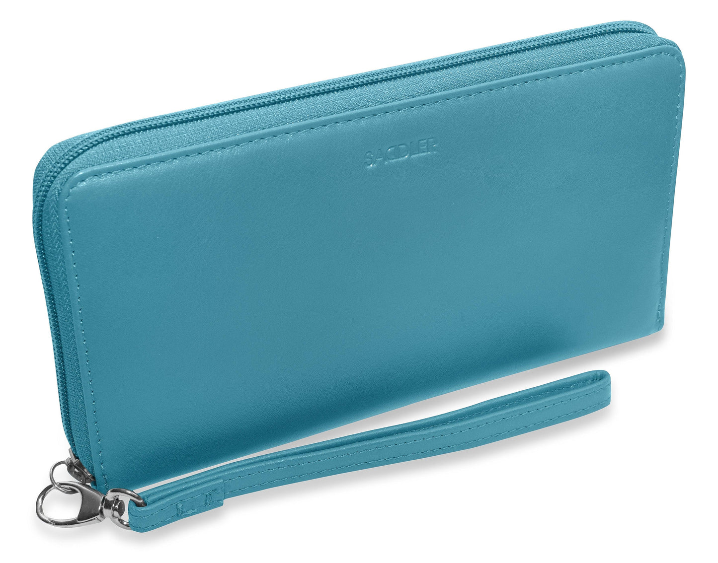 SADDLER SOPHIA Leather Zip Around Purse - 15 Card slots, Mobile Phone Pocket, Detachable Wrist Strap- RFID Protected